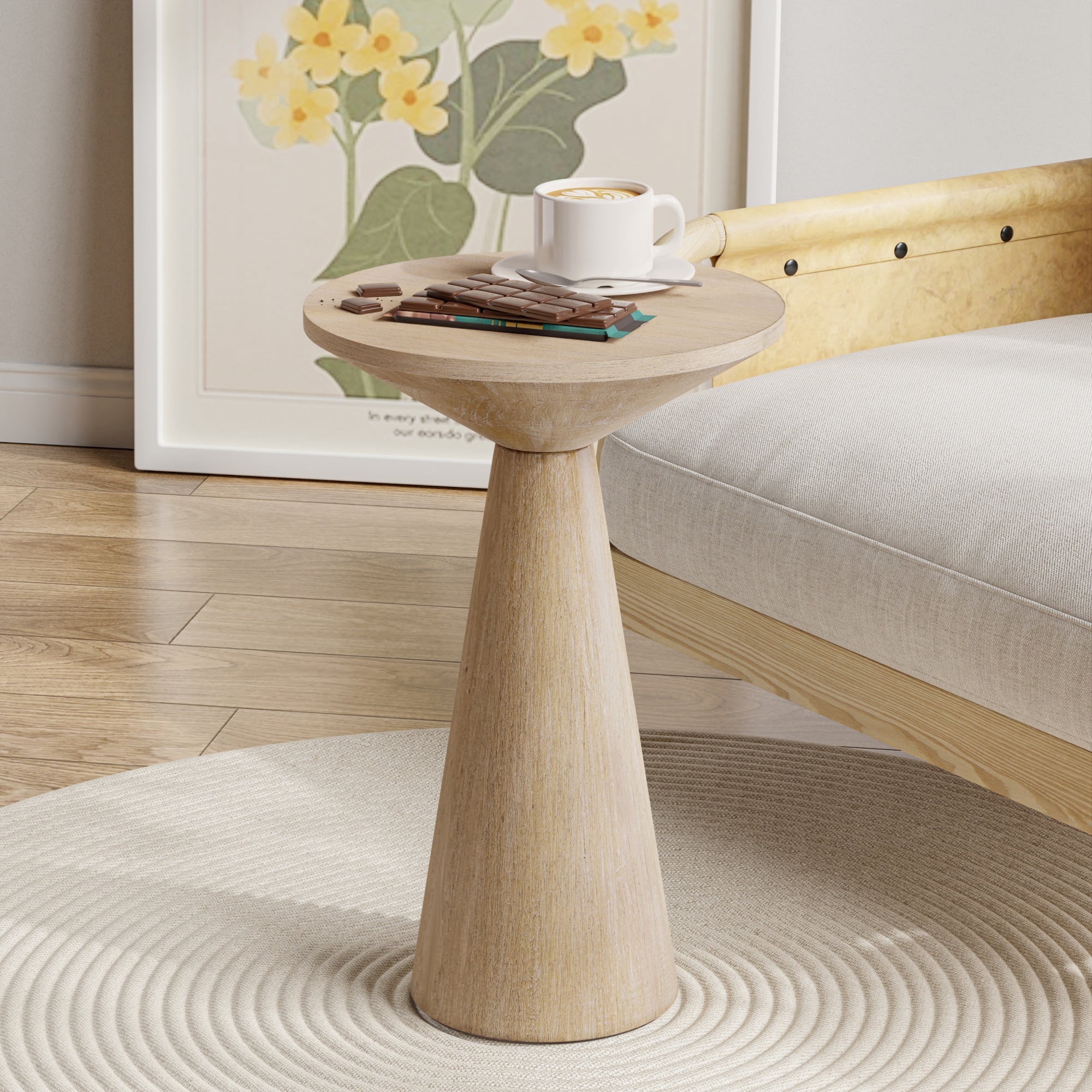 Natural Pine Wood Small Pedestal End Table