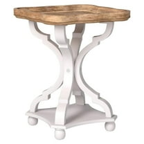 COZAYH Square Rustic Wooden Accent Tray Top Nightstand Side Table, White Curved Legs
