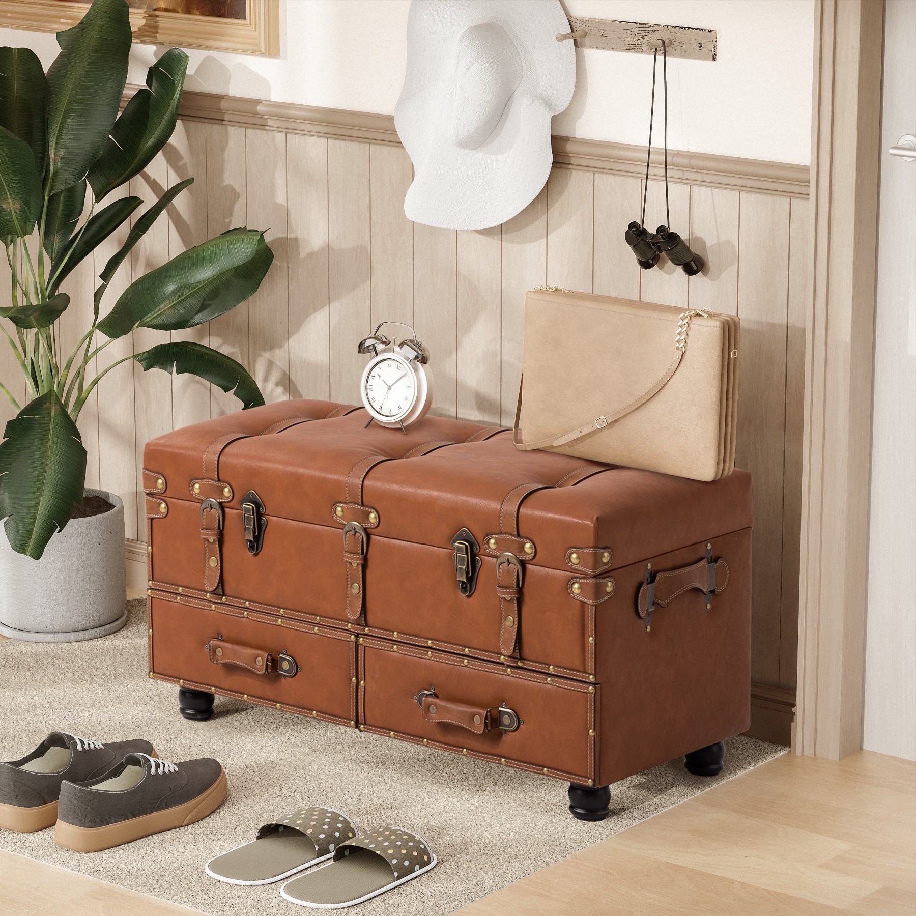 Seward Trunks 25 Gallon Wood, Plastic and Metal Trunk With Wheels