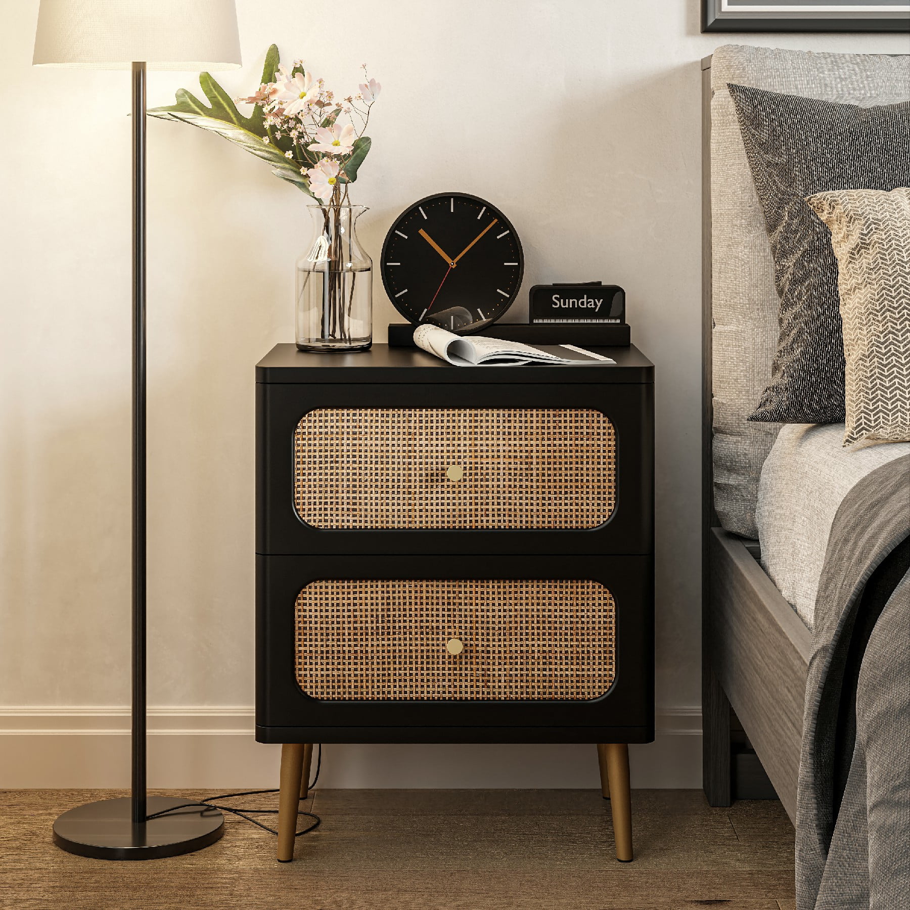 Small black sale rattan side table