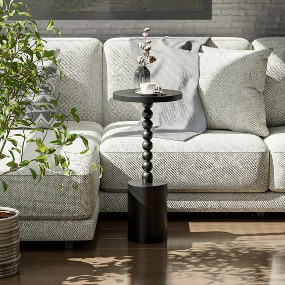 COZAYH Wood Pedestal End Table, Modern Drink Table with Base, Round Martini Table for Small Space Living Room, Bedroom, Black, Round