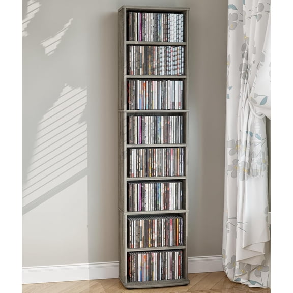 COZE YOOT CD Rack Tower, 8-Tier CD Storage Shelf with Adjustable Shelves DVD Stand Tower for Living Room Bedroom Office, Grey