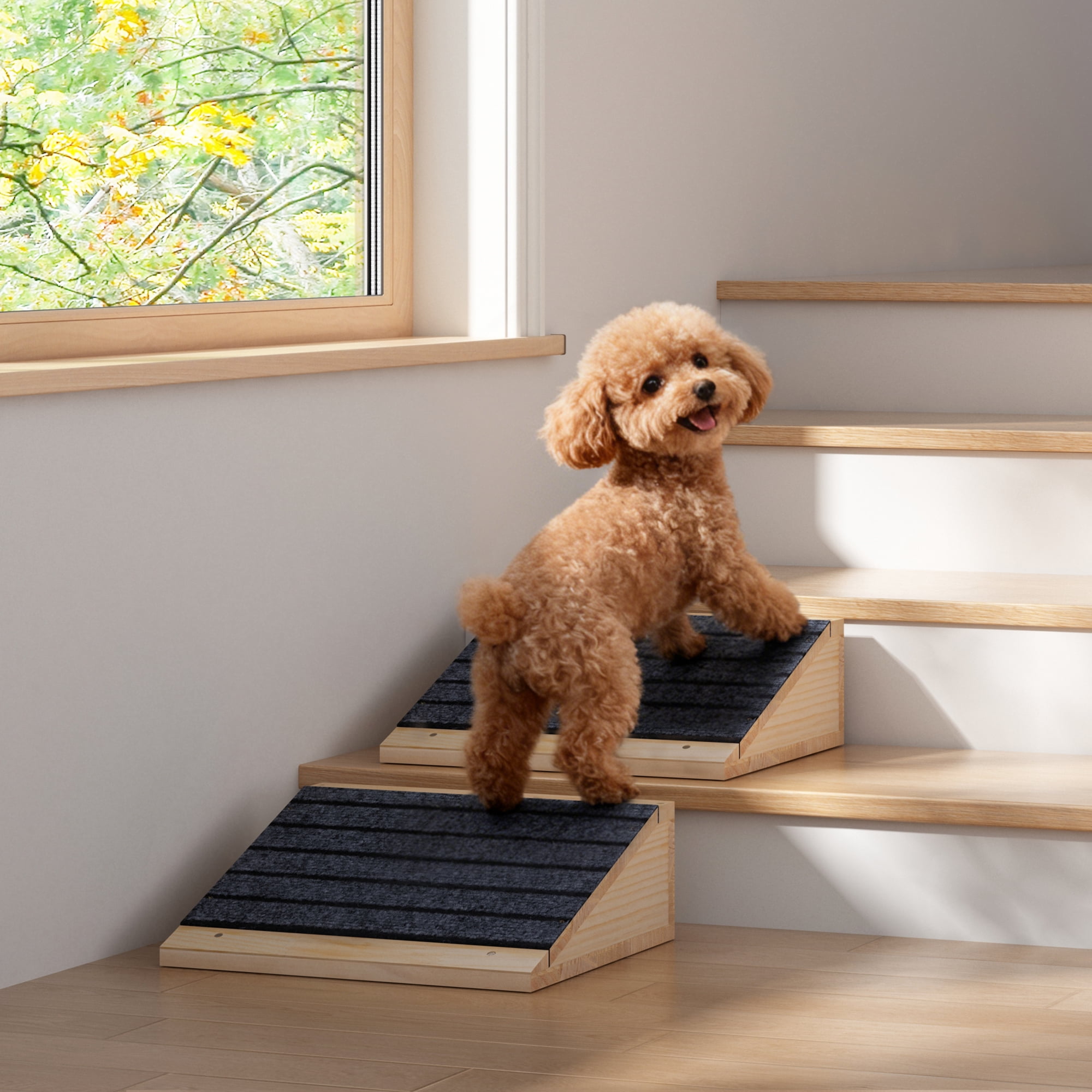 COZIWOW 2 Pcs Wooden Dog Ramp for Stairs Nonslip Low-Angled Pet Ramps ...