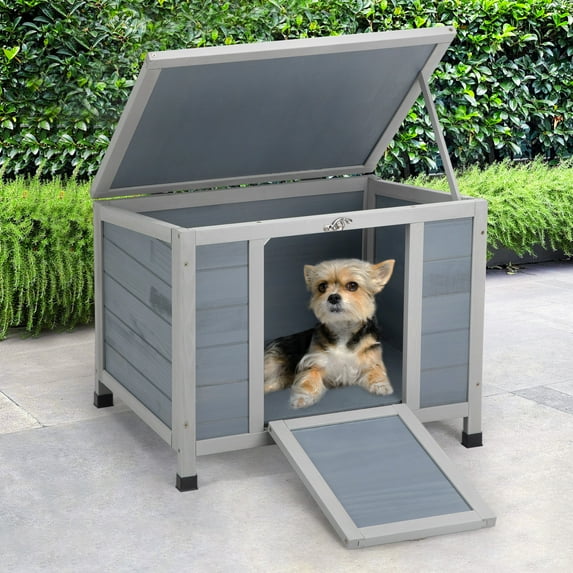 COZIWOW 24inches Wooden Catio Outdoor Cat House Small Animal House,Rabbit Hutch Indoor,Stable Weatherproof Bunny Cage Insulated Pet Shelter for Small Cat Dog Rabbit Guinea Pig(Grey)