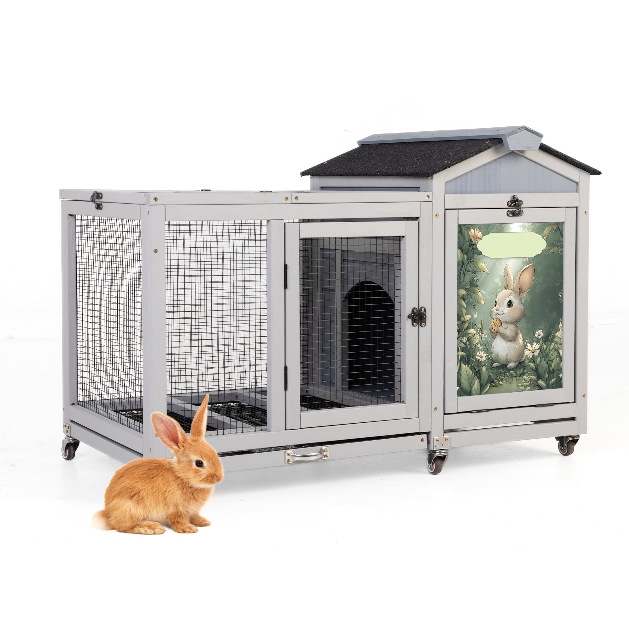 y⭐︎Rabbit COZIWOW 39inches Assembled Wood Rabbit Hutch Indoor，Wide Space