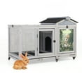 thumbnail image 1 of COZIWOW 39inches Assembled Wood Rabbit Hutch Indoor，Wide Space Small Animal Houses Habitats with Removable Tray&Safety Lock，Bunny Cage with Waterproof Roof&Solar Panels (Grey), 1 of 9
