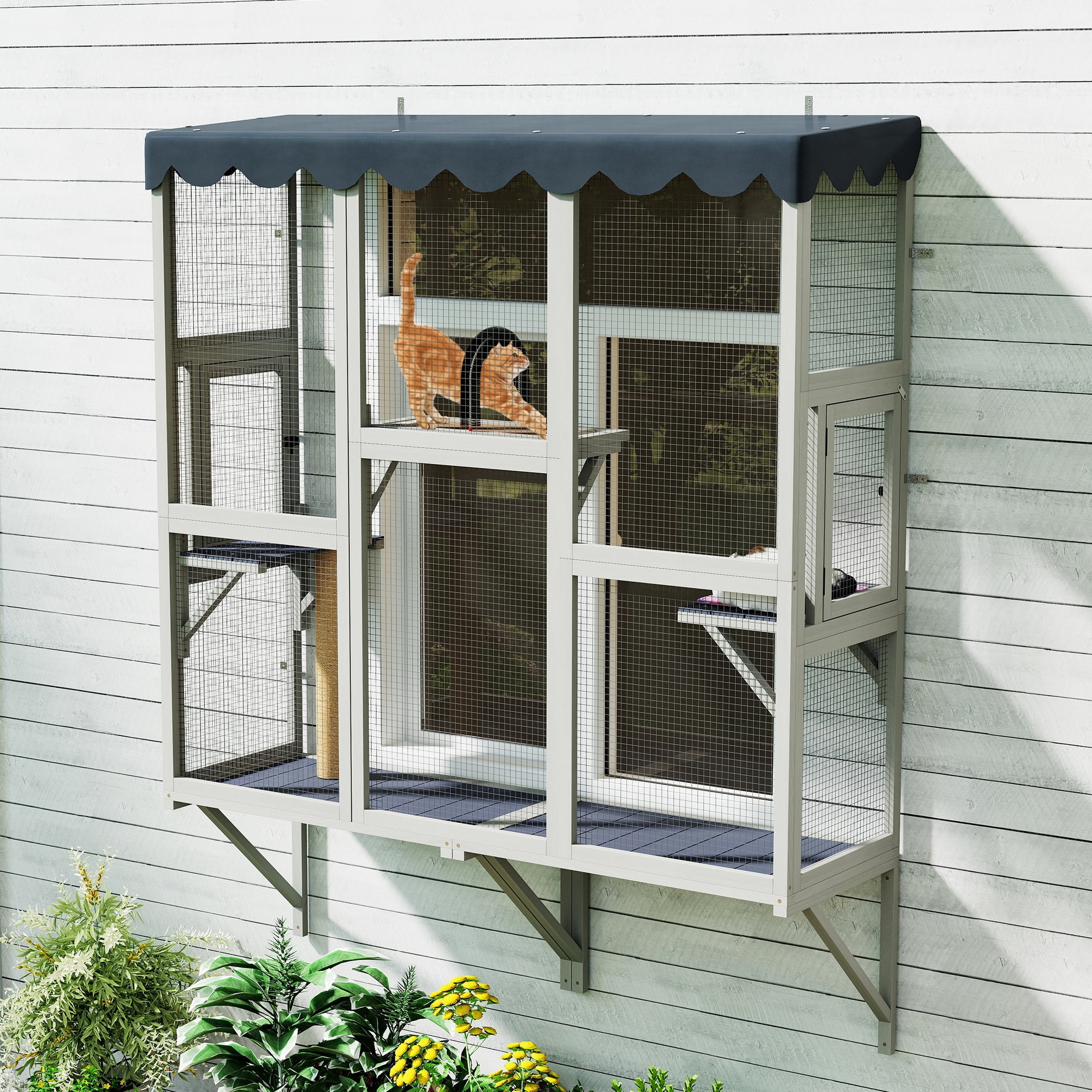 COZIWOW 59" Large Window Catio for Indoor Cats 2-3, Cat Window Enclosure with Perches, Cat Scratching Post, Waterproof Cover & Cat Bed Mat