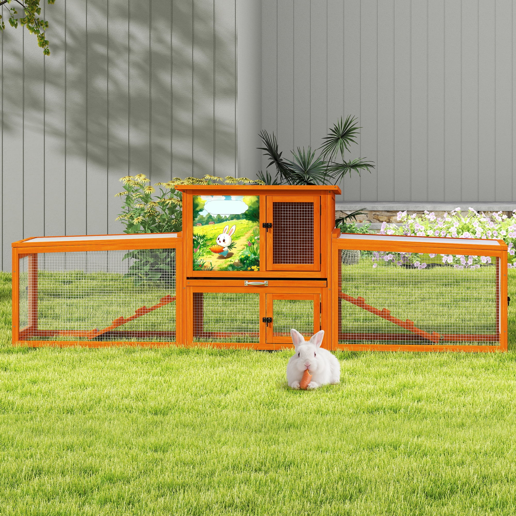 COZIWOW, Wooden Large Rabbit Hutch, 94'' size, Gray - Walmart.com