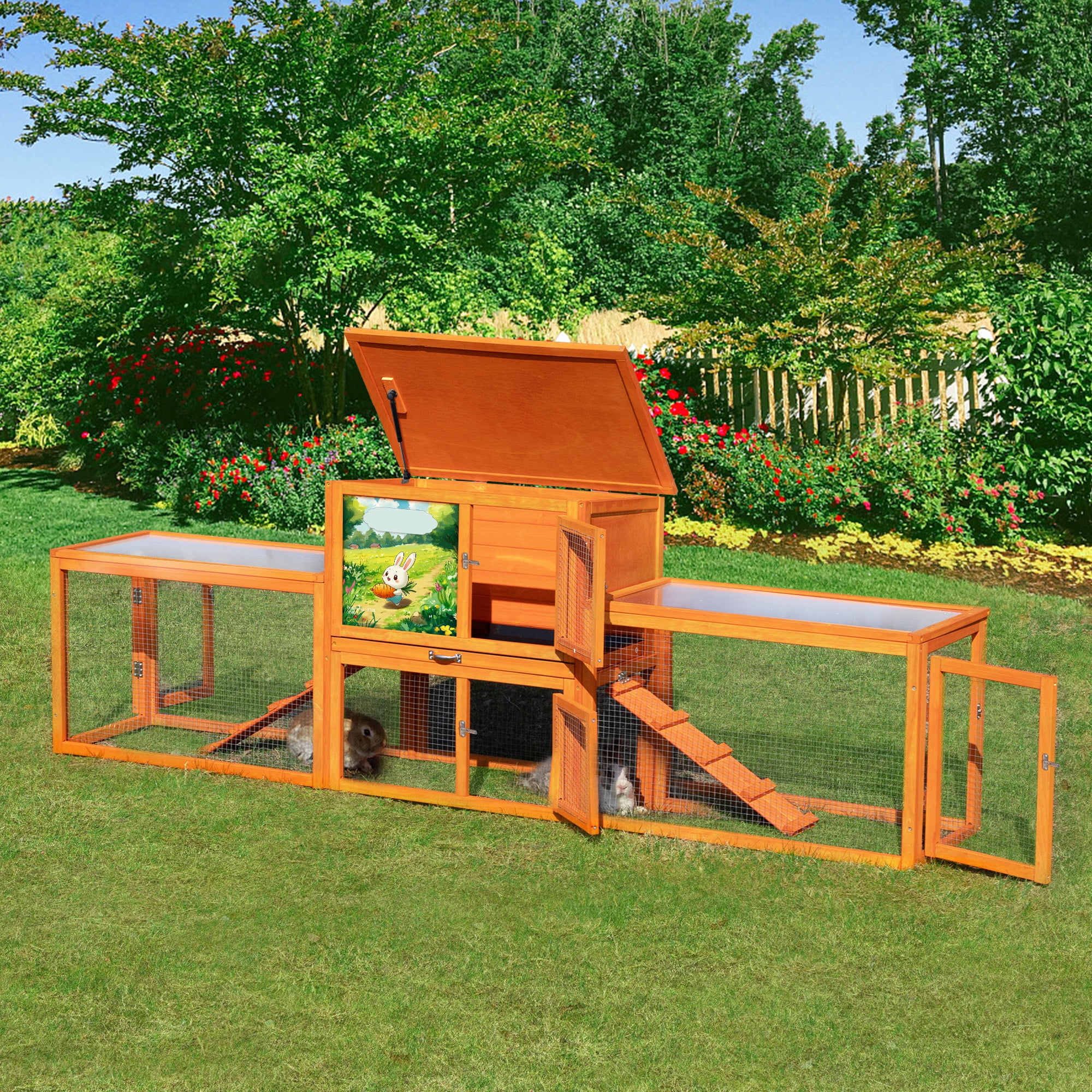 COZIWOW XL 94'' 2-Tier Rabbit Hutch, Guinea Pig House