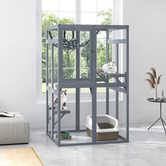 COZIWOW Catio Outdoor Cat Enclosure Window Access, Wooden Cat House Cage Indoor