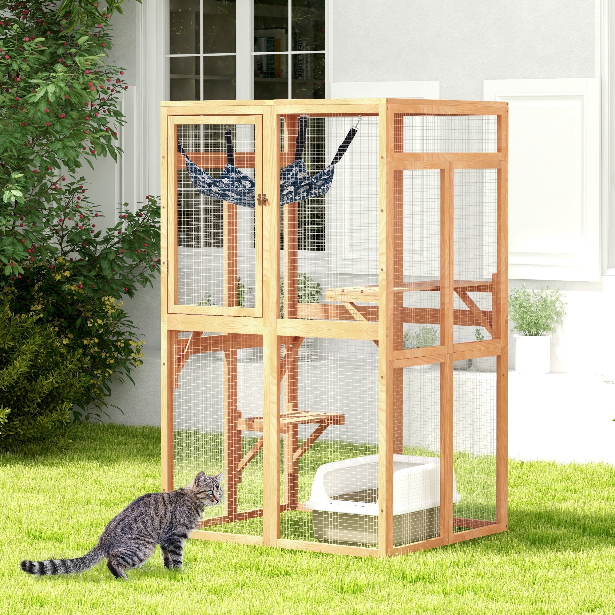 Coziwow Wooden Outdoor Cat Catio, Window Access, Indoor Cat House