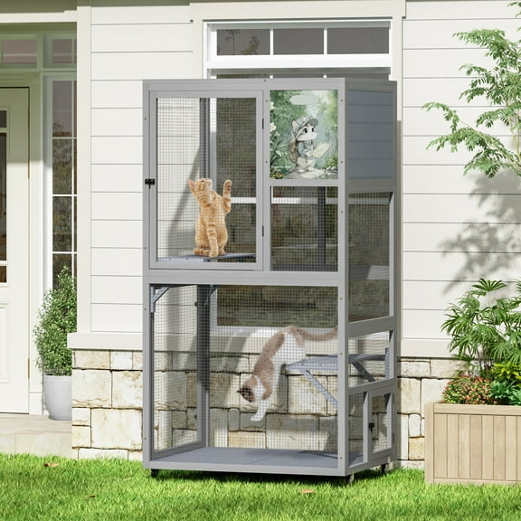 COZIWOW Catio on Wheels for Patio, Outdoor Cat Enclosure Window Access