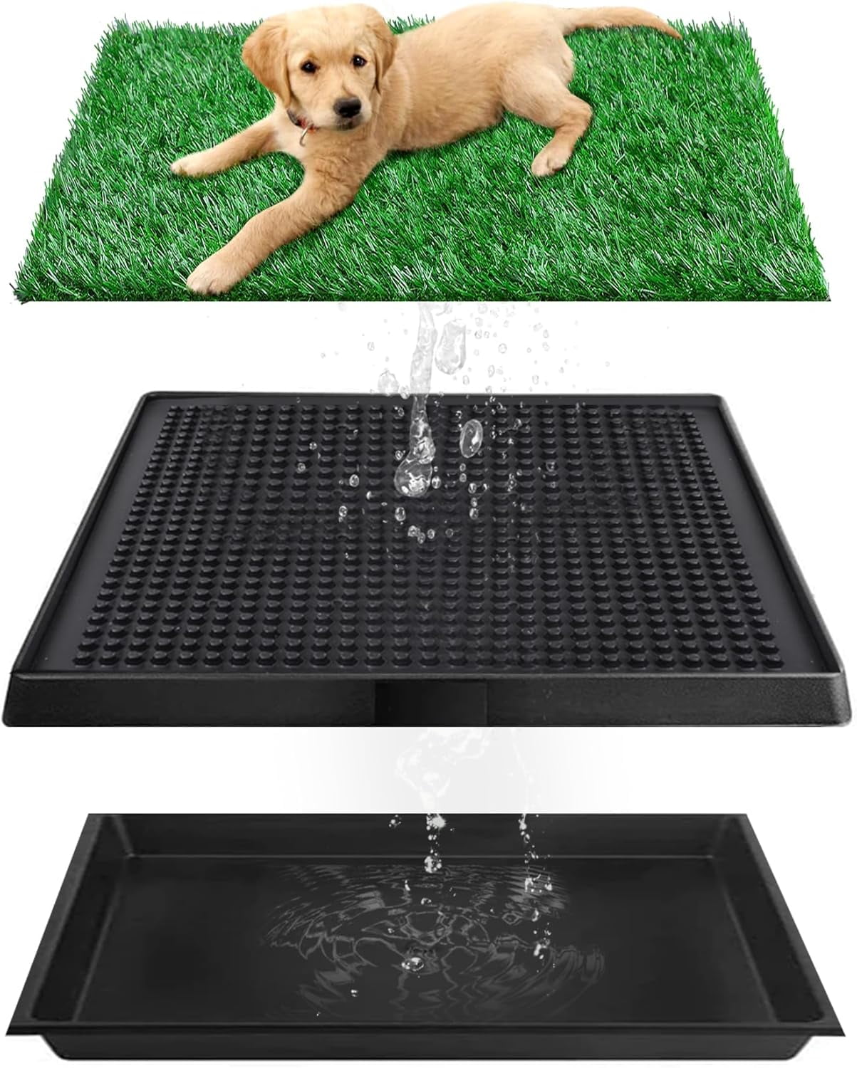 COZIWOW Dog Grass Pad with Tray, 20" x 25" Dog Potty Tray Indoor Outdoor, Artificial Dog Grass Pee Pad for Pet Puppy Potty Training, Portable Dog Toilet