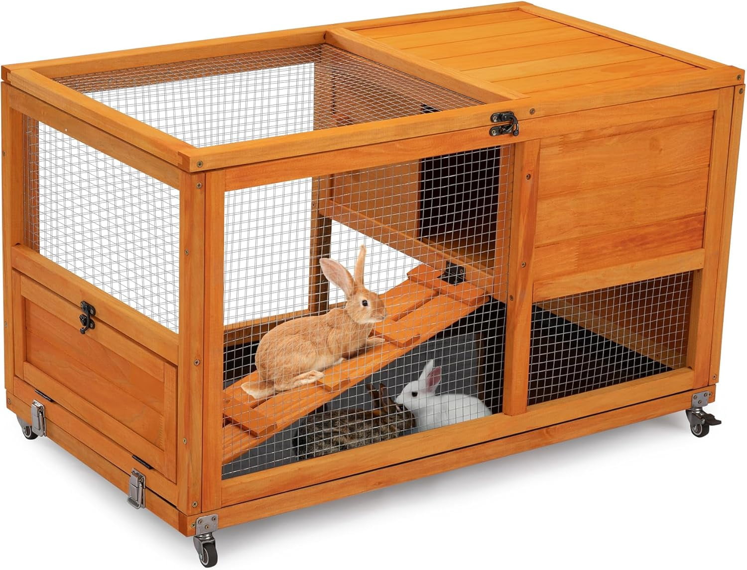 COZIWOW Fashionable Wood 36Inches Rabbit Hutch Indoor with Wheels Bunny ...