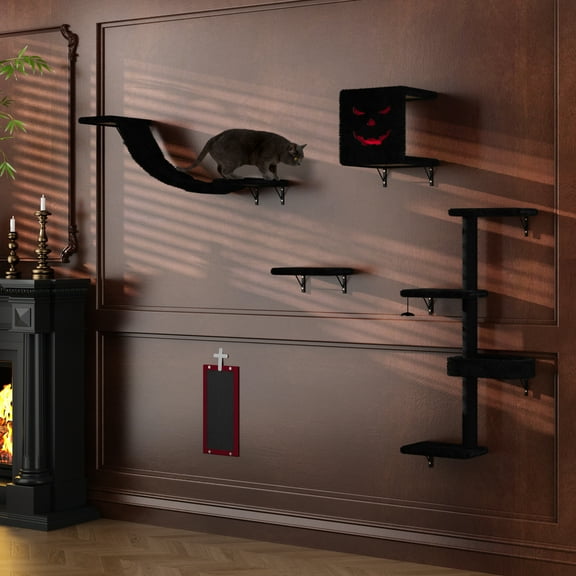 COZIWOW Gothic Wall Mounted Cat Furniture, 5 PCS Luxury Cat Wall Climbing Shelves Set Indoor Cat Furniture