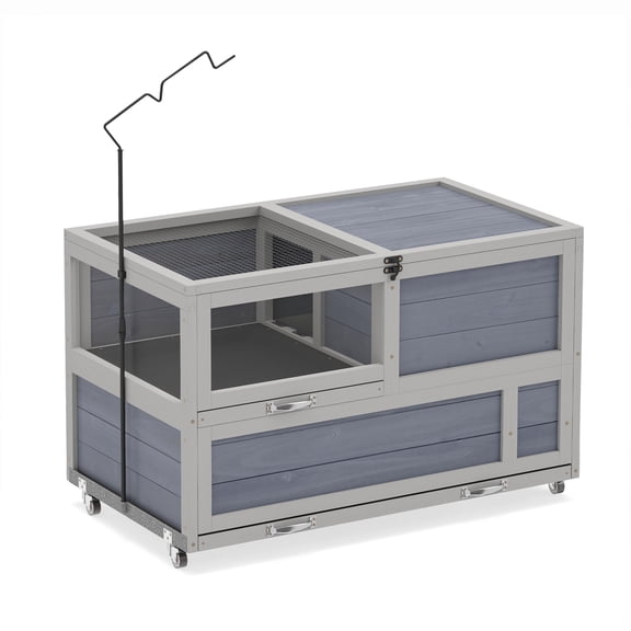 COZIWOW Large Tortoise Enclosure,  2-Tier Wooden Large Wooden Tortoise Habitat, Indoor & Outdoor Reptile Cage with Ramp, Wheels, Lamp Holder, Gray