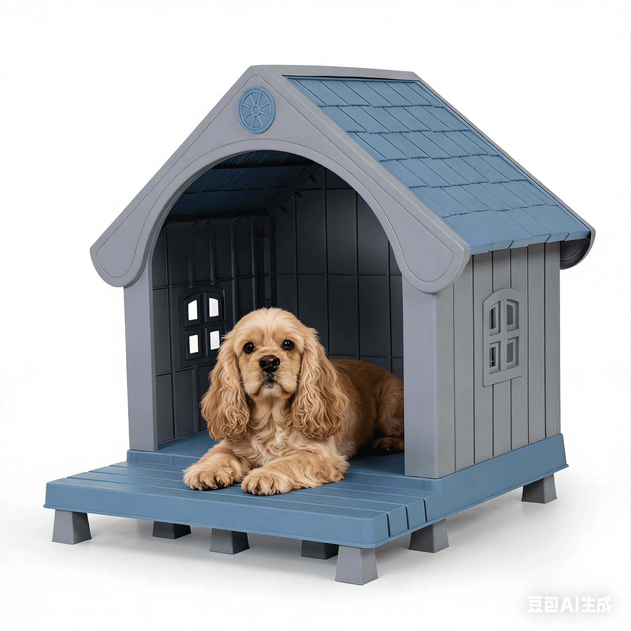 COZIWOW Large Weatherproof Elevated Plastic Dog House Pet Kennel Indoor Outdoor Cat House with Open Front