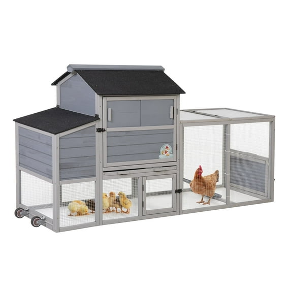 COZIWOW Mobile Chicken Coop 82" with Nesting Box Wheels Metal Run and Weather Proof Cover for Outdoor Backyard Farm Rabbit Duck Poultry