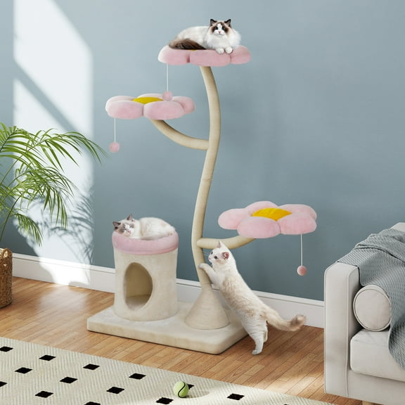 COZIWOW Modern Cat Tree for Large Cats, Cat Tree Tower Scratching Post with Condo, Flower Perch, Luxury Cat Gifts