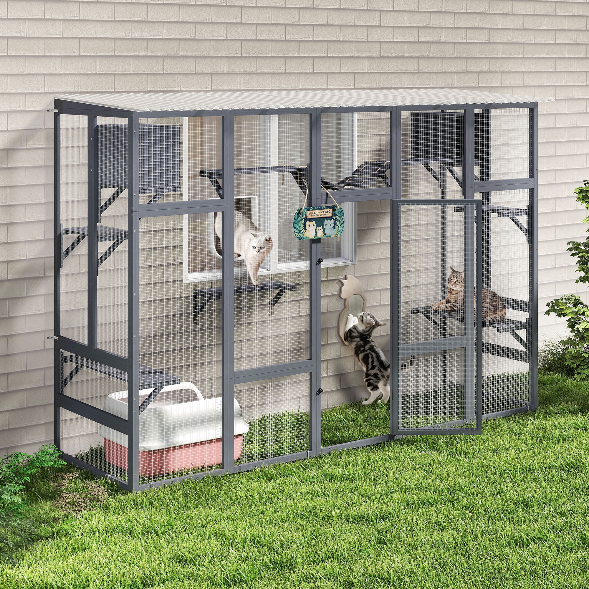 COZIWOW Outdoor Wooden Cat Enclosure Large Cat Catio with Scratcher Pet Playpen for Multiple Kittens