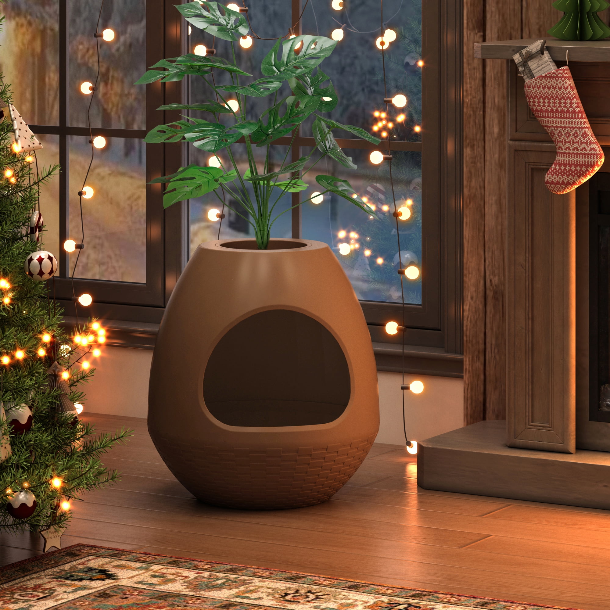 Eggloa6 Plant Litter Box, Hidden Cat Litter Box with Artificial Plants