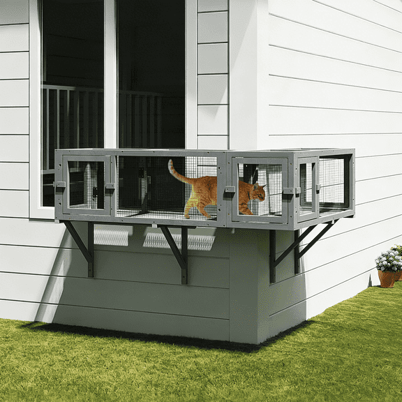 COZIWOW Wall Mounted Cat Tunnel Set of 2 – Dark Gray, Solid Pine & Vinyl-Coated Mesh, Multi-Entry Playhouse with Tripods, Space-Saving Vertical Cat Furniture for Indoor Cats