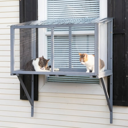 COZIWOW Weatherproof Cat Window Perch, Outdoor Cat Catio, Cat Cage for Cat Patio, Cat Window Box, Dark Gray