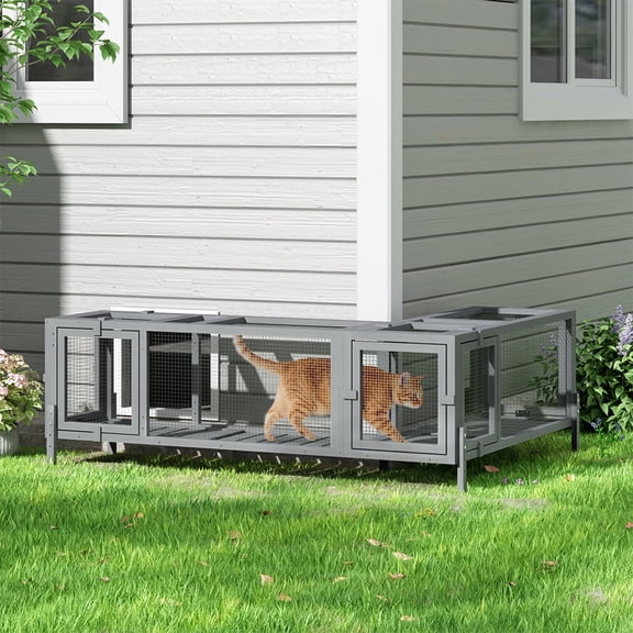 COZIWOW Wooden Cat Play Tunnel with Platforms – Configurable Window Catio, Multi-Combination Extendable Cat Run & Small Pet Play Enclosure for Indoor/Outdoor Use