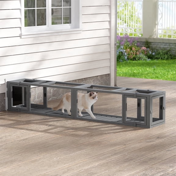 COZIWOW Wooden Cat Play Tunnel with Platforms – Configurable Window Catio, Multi-Combination Extendable Cat Run & Small Pet Play Enclosure for Indoor/Outdoor Use
