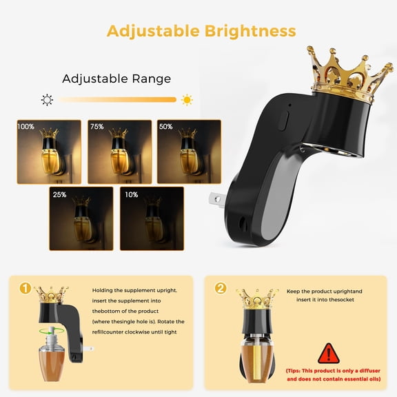 COZLITE Essential Oil Diffuser Lamp with Fragrance Concentration Adjustment Cap, 2700K Warm Light, 5-Level Dimming, Black Crown Design, ETL Certified