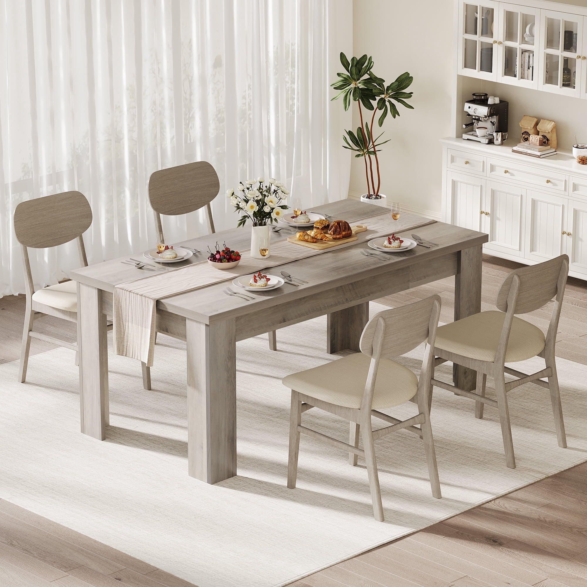 COZONY 1.6m 6-8 Seater Farmhouse Dining Table, Reinforced Triangular Legs, 330 lb Capacity, Rectangular Wood Kitchen Table for Apartment & Small Space,Gray