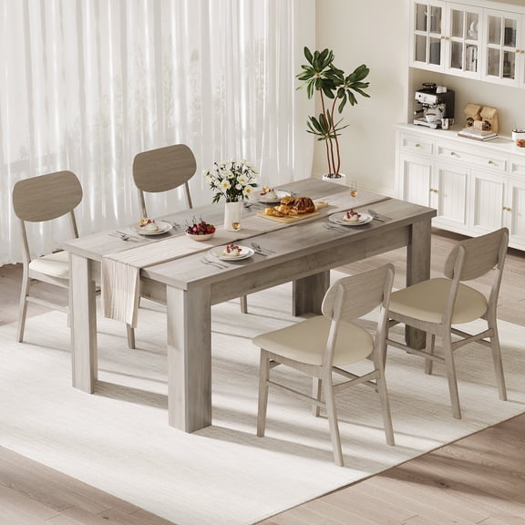 COZONY 1.6m 6-8 Seater Farmhouse Dining Table, Reinforced Triangular Legs, 330 lb Capacity, Rectangular Wood Kitchen Table for Apartment & Small Space,Gray