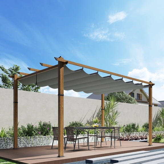 COZONY 10*13FT Retractable Canopy for Aluminum Pergola, Outdoor Metal Gazebo w/ Waterproof Sun Shade Roof,Gray