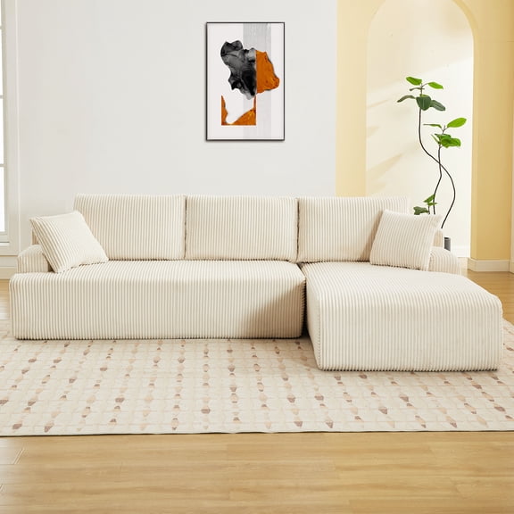 COZONY 106" Modular L-Shaped Boneless Cloud Couch with Deep Seats, Memory Foam, Right-Facing Chaise, No Assembly Required,Beige|Left