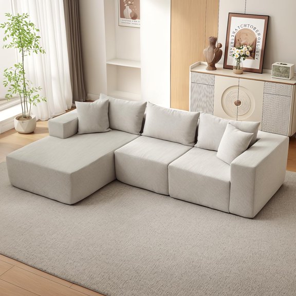 COZONY 108" Modular Cloud Sectional Couch with Chaise, Boneless L-Shaped Sofa Bed, No Assembly Required for Living Room,Beige