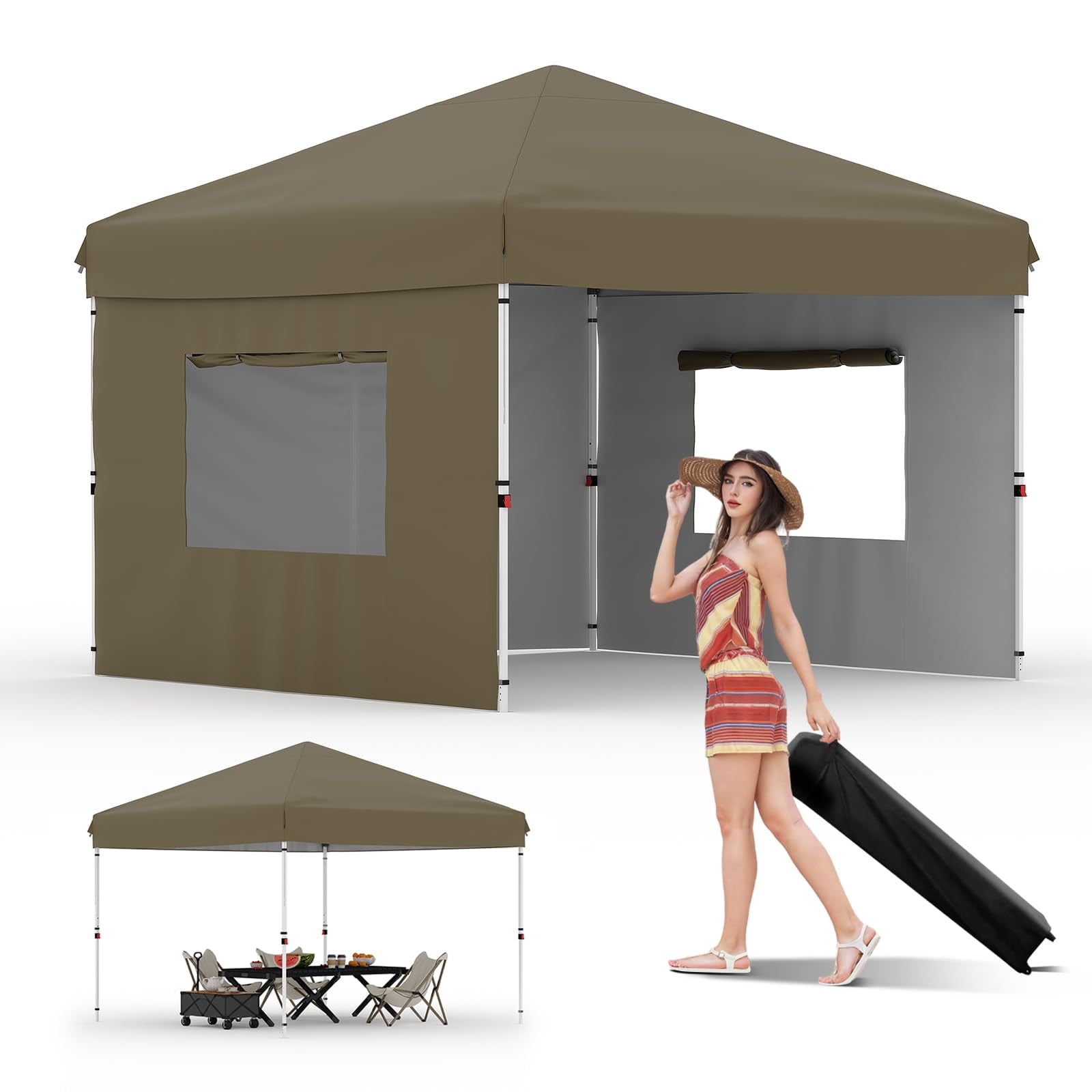 COZONY 10x10 Ft Pop Up Canopy Tent, One-Person Setup with 3 Sidewalls ...