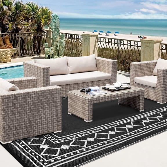 COZONY 10x14 Outdoor Rug Waterproof Reversible Plastic Straw Patio Mat for RV Deck Picnic Balcony Reversible