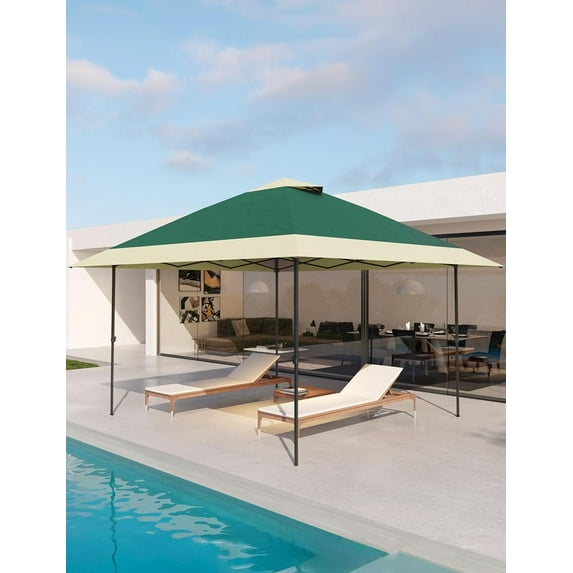 COZONY 12' x 12' pop up Gazebo Tent,Double Roof Patio Canopy , Portable Sun Shelter with 4 Stanbags, 8 Stakes Adjustable Gazebos for Deck, Backyard, Garden, Patio, Lawns, Dark Green & Gray