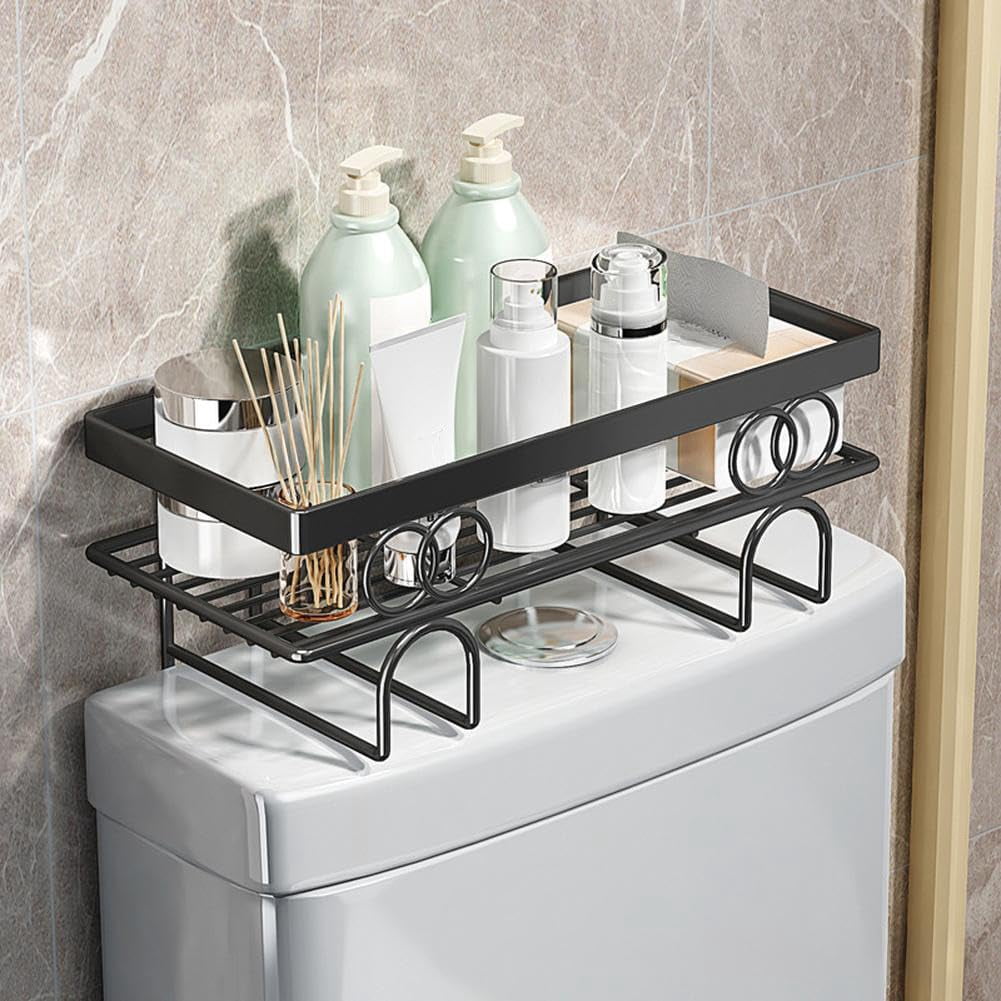 COZONY 13.4" Over The Toilet Storage Shelf, 1-Tier Bathroom Organizer with Adhesive No-Drill Installation, Space Saver for Small Bathrooms,Black