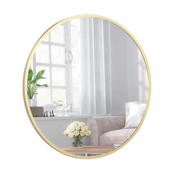 COZONY 18inch Black Aluminum Frame Bathroom Mirror, HD Glass Wall-Mounted Rectangle Mirror w/ Curved Corners