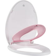 COZONY 19" Toilet Seat, Toddler and Adult 2-in-1 with Slow Close and Magnet,18.6*14.2*2.5", Built-in Toddler Seat Cushion, Toddler Potty Training Seat, Pink