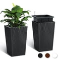 thumbnail image 1 of COZONY 2-Pack 16" Tall Rattan Planters, Self-Watering Flower Pots with Water Level Monitor & Trays, Black, for Patio, Porch, Living Room & Home Office, 1 of 9