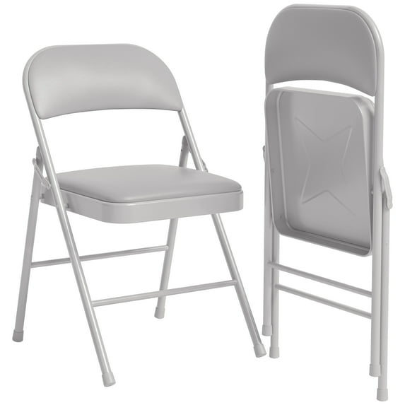 COZONY 2 Pack Folding Chairs with Padded Cushions, Portable Foldable Chair, 350 lbs Capacity, Indoor/Outdoor, Dining/Home Office Seating, Gray