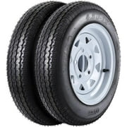 COZONY 2 Pack Trailer Tire on Rims, 6PR，4.80-12，12" Rims 5 Lug White Spoke Wheel, Load Range C,Rubber