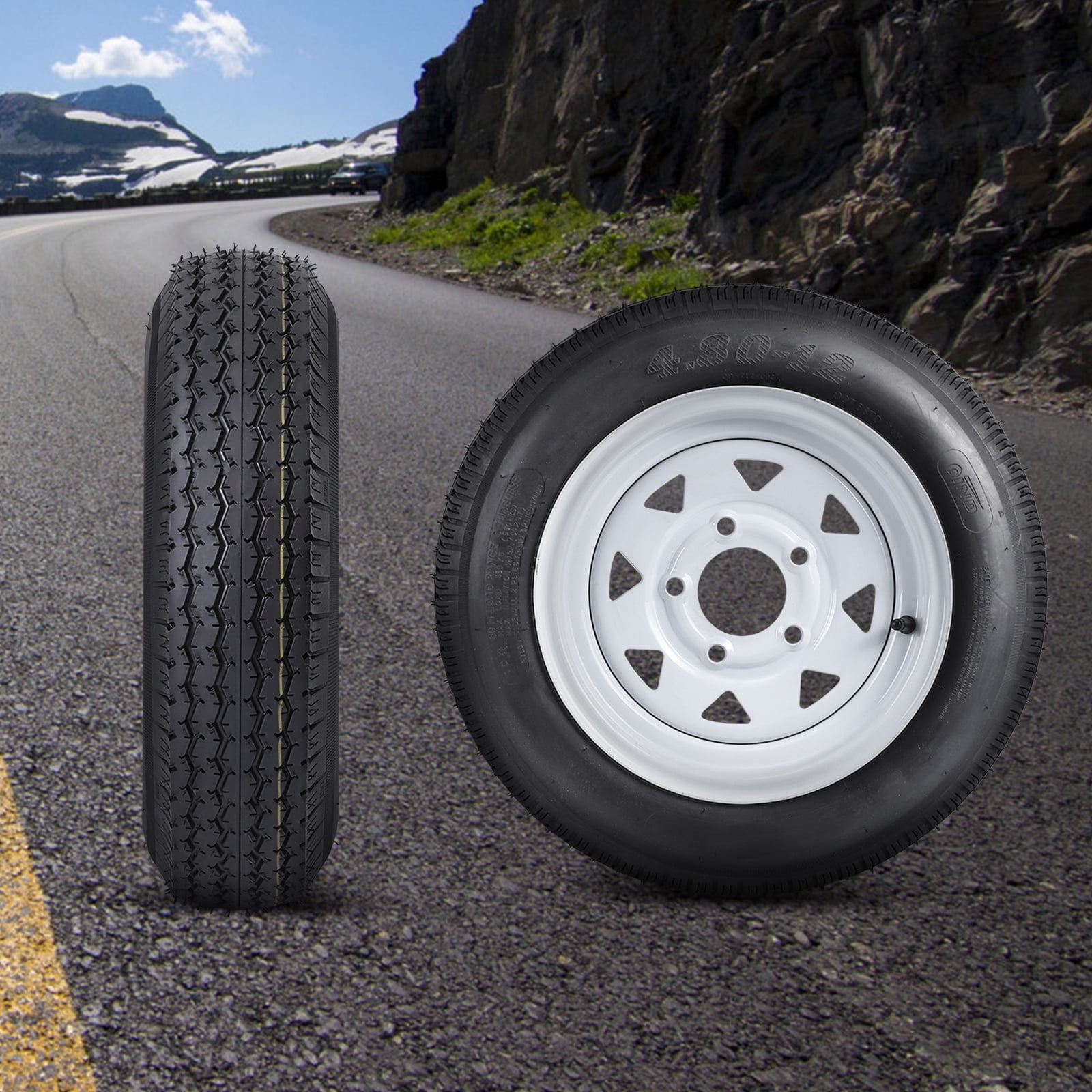 COZONY 2 Pack Trailer Tire on Rims, 6PR，4.80-12，12" Rims 5 Lug White Spoke Wheel, Load Range C,Rubber