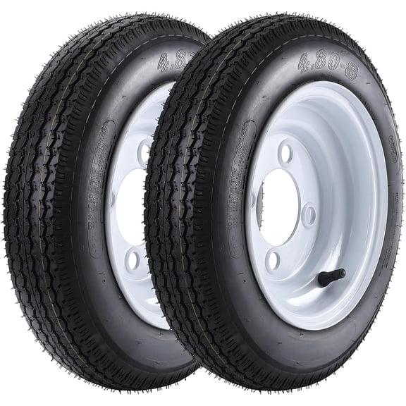 COZONY 2 Pack Trailer Tire, 6PR，4.80-8，8" Rims 4 Lug White Spoke Wheel, Load Range C,Rubber