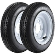 COZONY 2 Pack Trailer Tire, 6PR，4.80-8，8" Rims 4 Lug White Spoke Wheel, Load Range C,Rubber