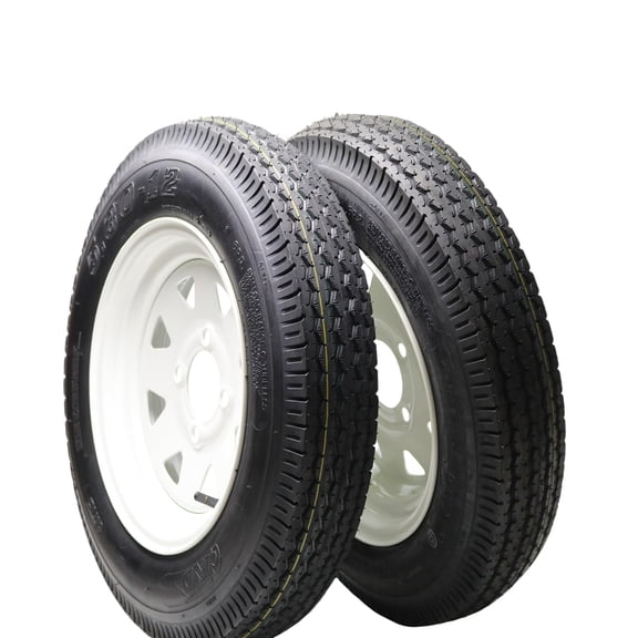 COZONY 2 Pack Trailer Tire, 6PR,5.30-12,12" Rims 4 Lug Spoke Wheel, Load Range C,Rubber