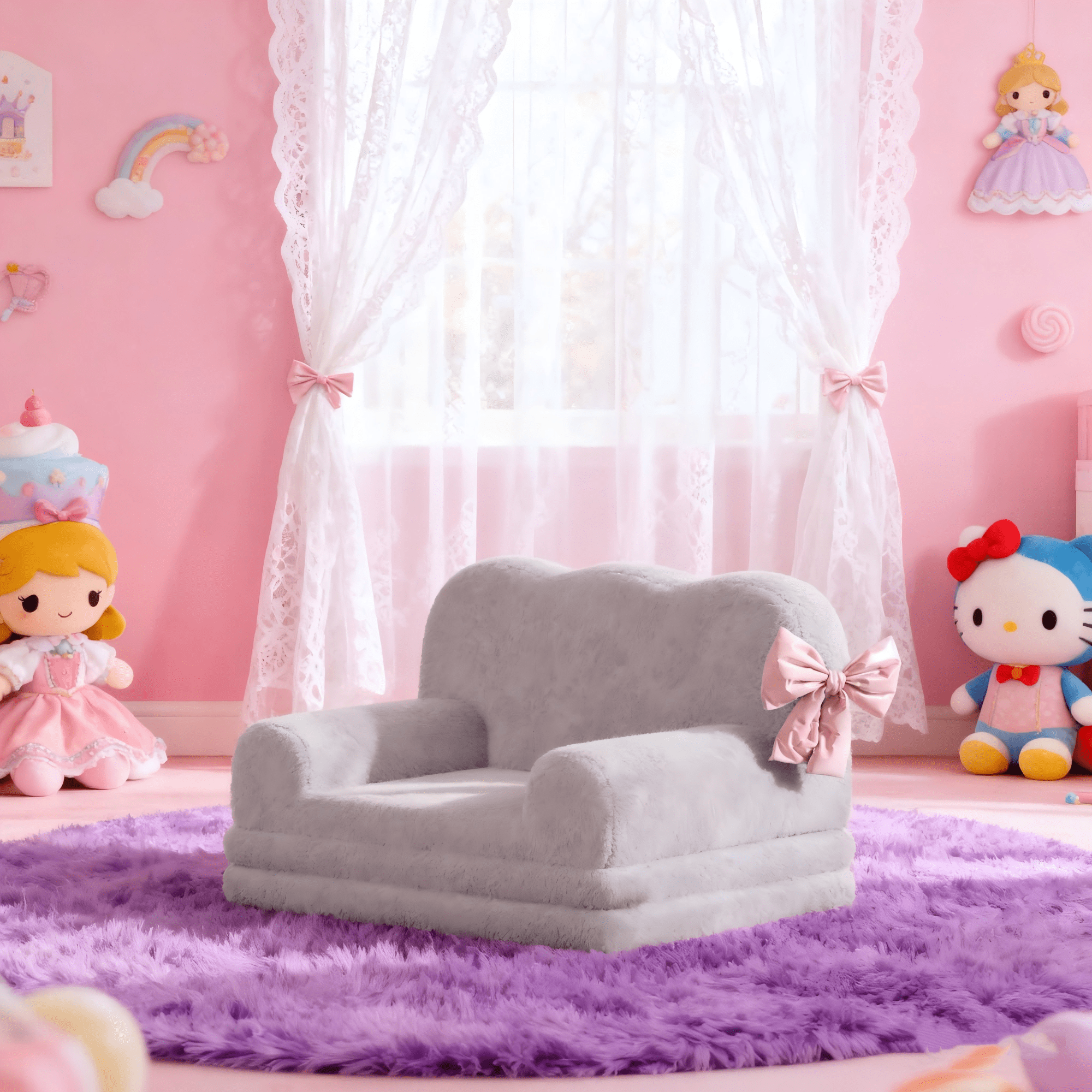 COZONY 2-in-1 Kids Couch, Convertible Toddler Sofa Chair, Fold-Out Teddy Fleece Lounger, Kid’s Sofa Bed