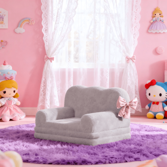 COZONY 2-in-1 Kids Couch, Convertible Toddler Sofa Chair, Fold-Out Teddy Fleece Lounger, Kid’s Sofa Bed